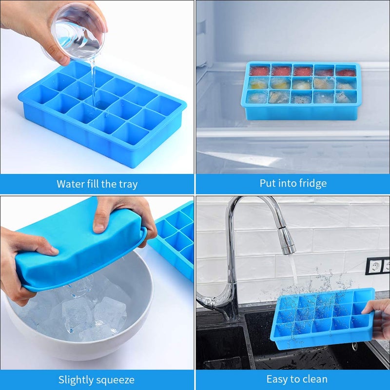 ZDPMK 2 Pack Ice Cube Trays, ZDPMK Silicone Easy Release Flexible Molds 15 Ice Cubes Tray for Freezerï¼ŒCocktailï¼ŒWhiskeyï¼ŒReusable & BPA Free - Image 3